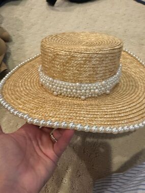Straw Pearl-Trim Sun Hat - Natural
